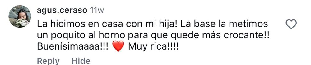 Comentario real de una seguidora en una receta de Abril en Instagram