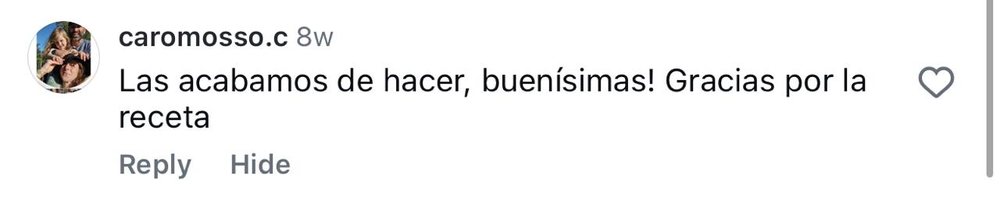 Comentario real de una seguidora en una receta de Abril en Instagram