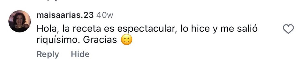 Comentario real de una seguidora en una receta de Abril en Instagram